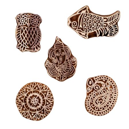Set of 5 Piece New Mix Wooden Printing Blocks